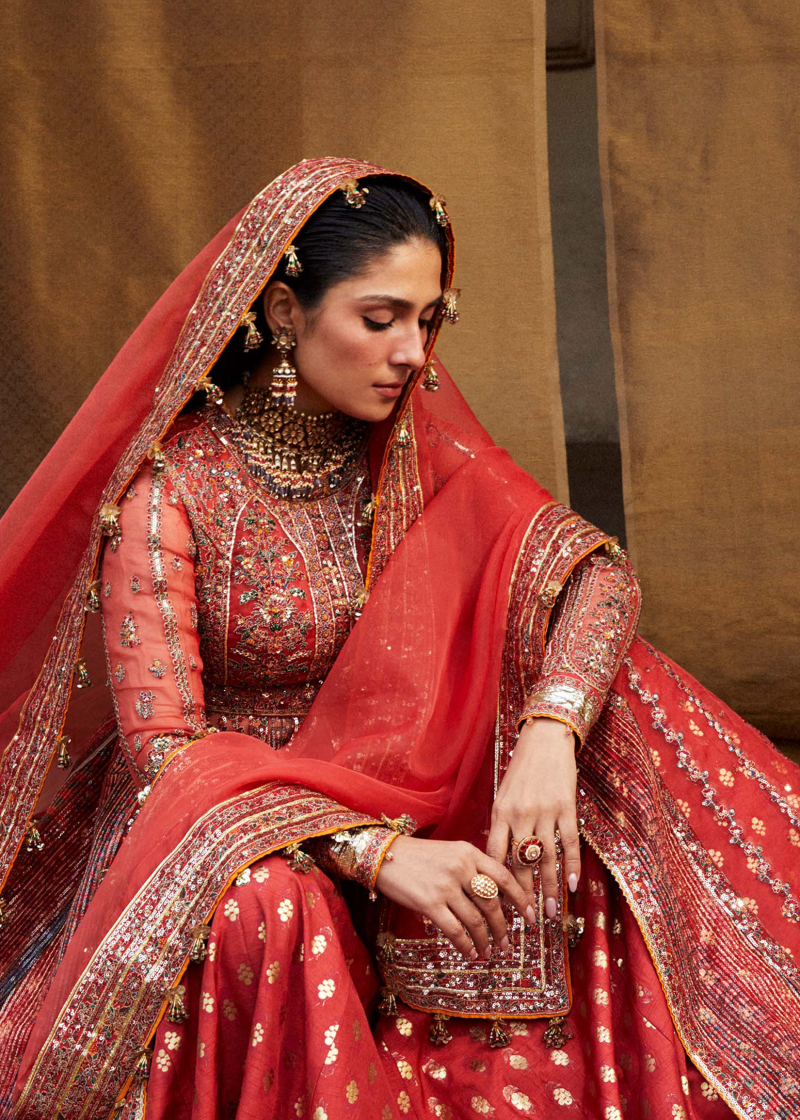 Hussain Rehar Luxury Festive | Red | Unstitched | Organza Dupatta | BULORI