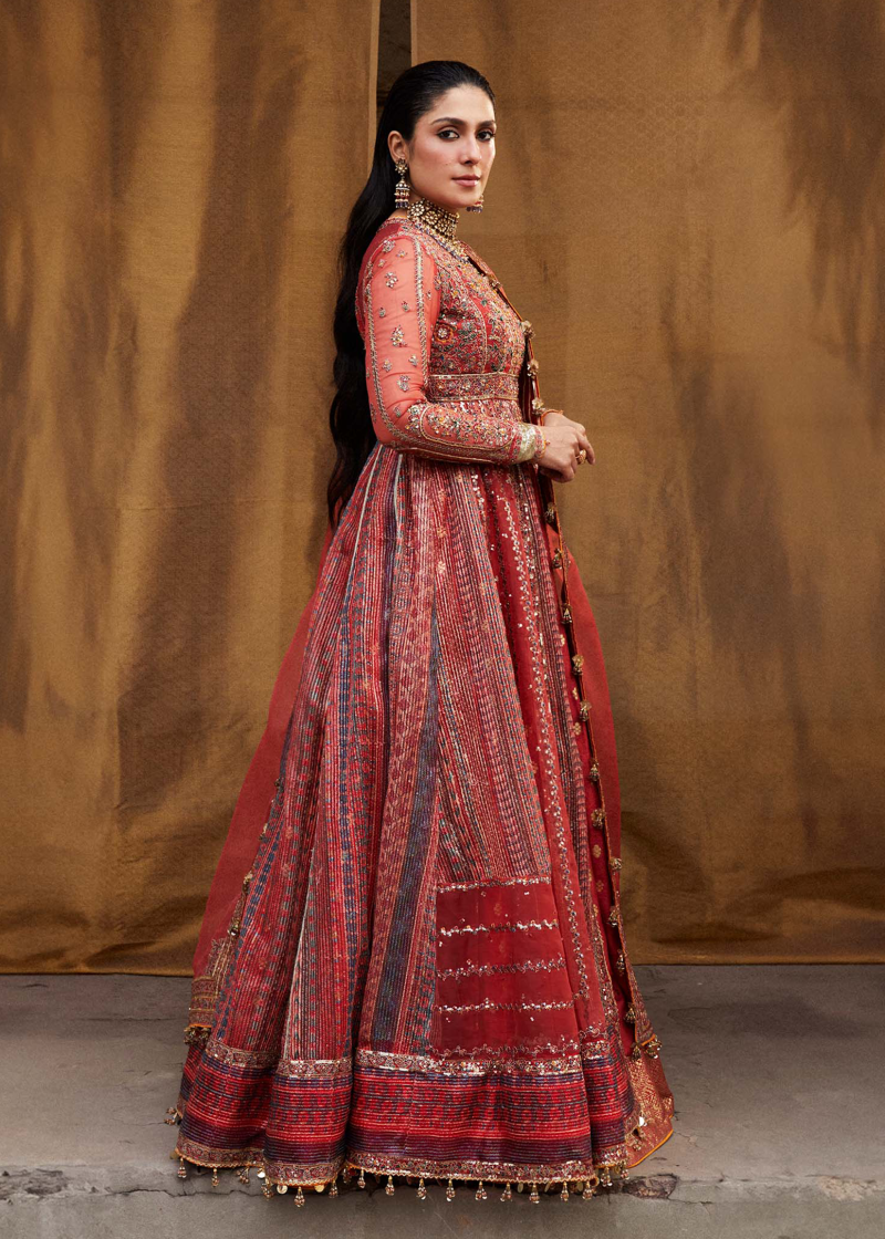 Hussain Rehar Luxury Festive | Red | Unstitched | Organza Dupatta | BULORI