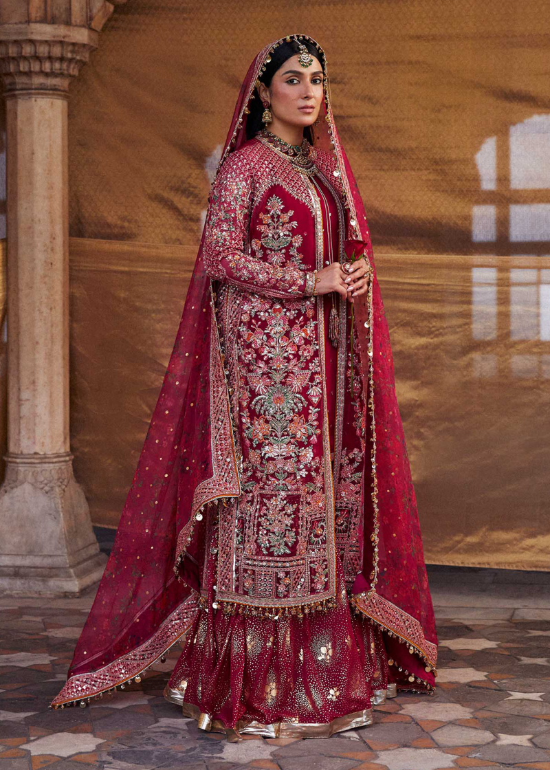 Hussain Rehar Luxury Festive | Red Maroon | Unstitched | Organza Dupatta | GULAL