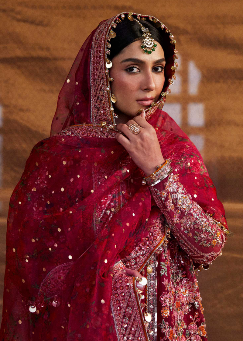 Hussain Rehar Luxury Festive | Red Maroon | Unstitched | Organza Dupatta | GULAL