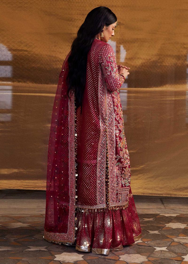 Hussain Rehar Luxury Festive | Red Maroon | Unstitched | Organza Dupatta | GULAL
