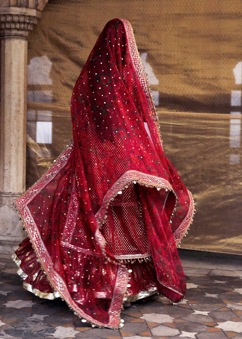 Hussain Rehar Luxury Festive | Red Maroon | Unstitched | Organza Dupatta | GULAL