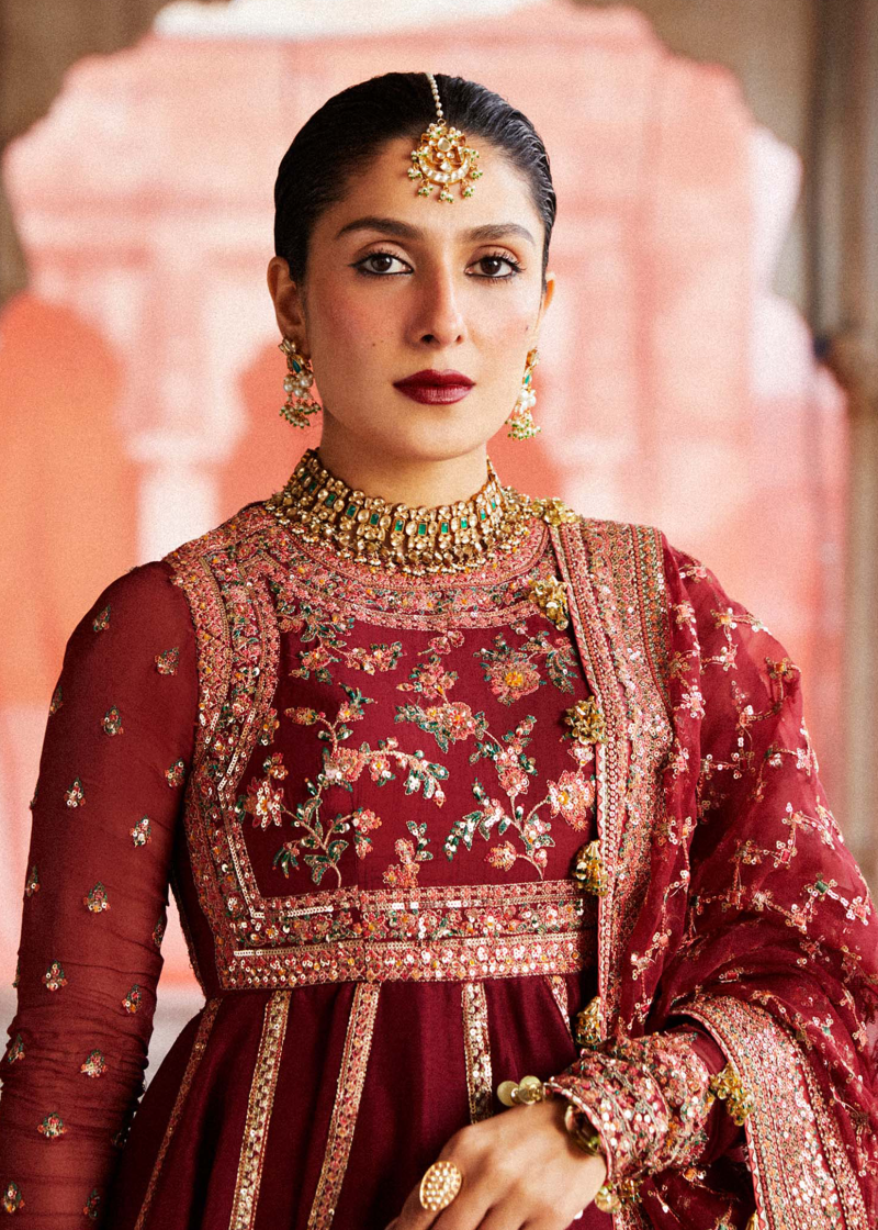 Hussain Rehar Luxury Festive | Maroon | Unstitched | Organza Dupatta | KALAK