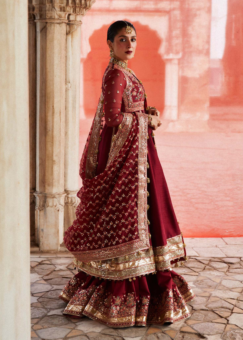 Hussain Rehar Luxury Festive | Maroon | Unstitched | Organza Dupatta | KALAK