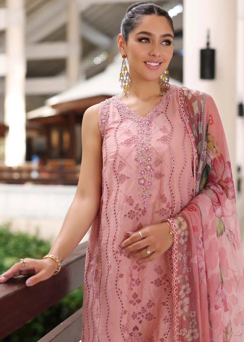 Noor By Saadia Luxe Chikankari Lawn | Peach Pink | Unstitched | Party Wear | Chiffon Dupatta | 4B