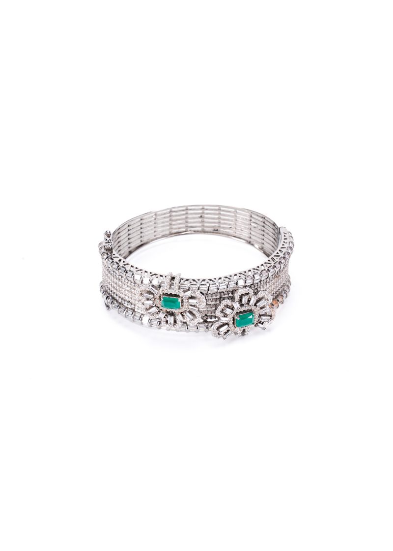 Elegant Rose Gold Bangles | Swarovski White | Emerald Green Ruby | Oval Shapes