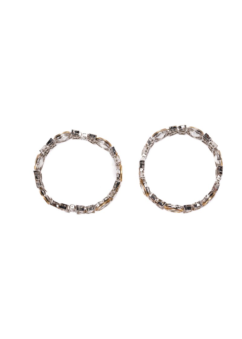 Silver Uncut Diamond Earrings | with Two Shapes | Silver and Gold Paint in | Round Design