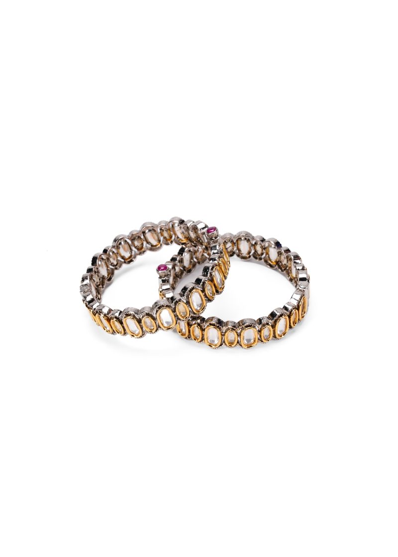 Choker Set | Gold Metal Silver Kundan with Blue Enamel Work & Off-White Lulu Tassel