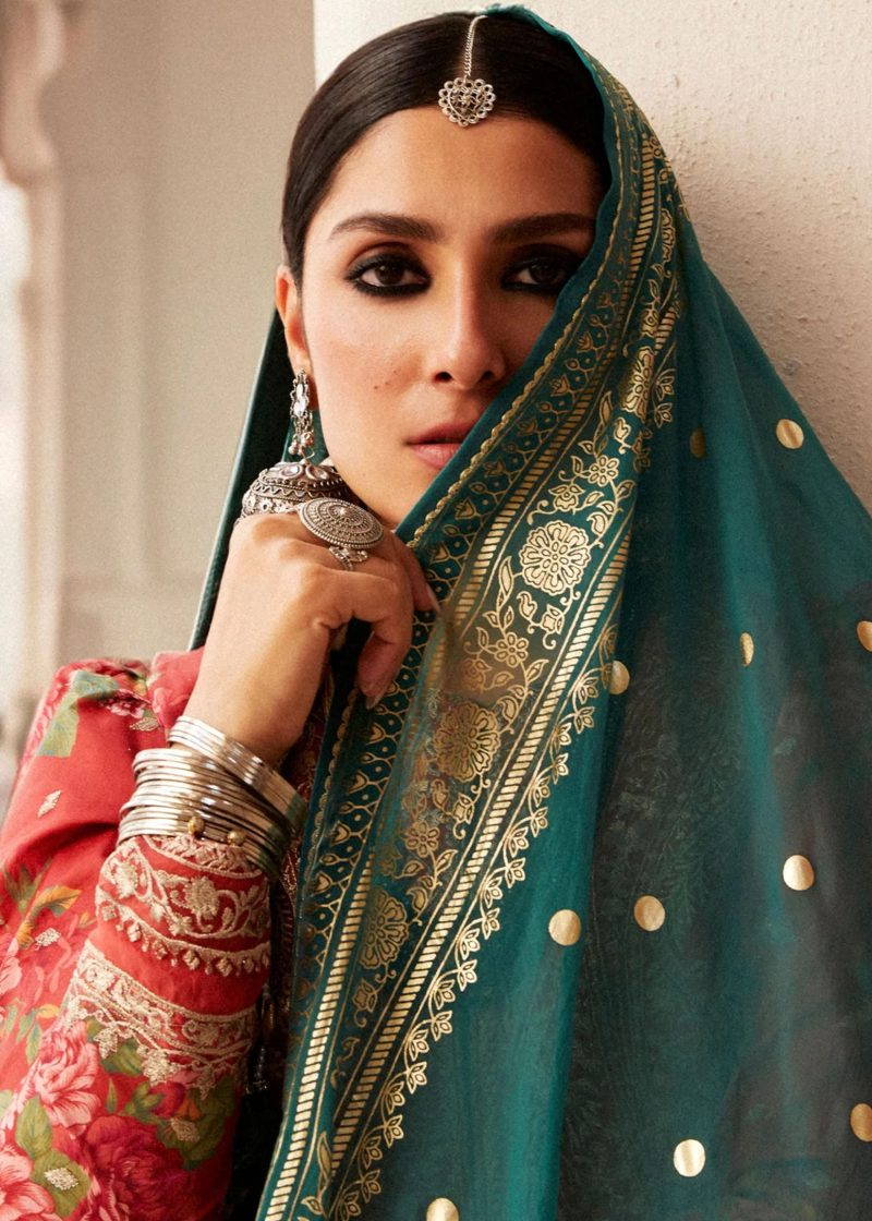 Zara Shahjahan Lawn | Orange | Unstitched | Wedding wear | embroidered Organza Dupatta | PHOOL KARI-13B