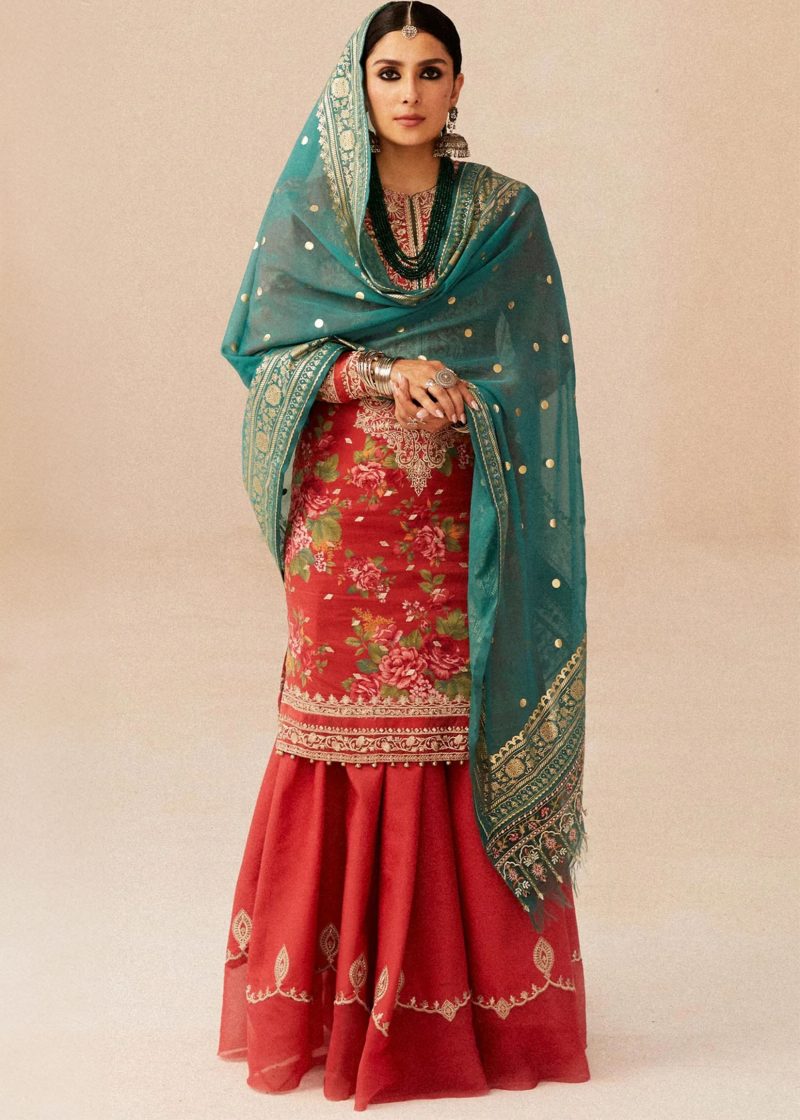 Zara Shahjahan Lawn | Orange | Unstitched | Wedding wear | embroidered Organza Dupatta | PHOOL KARI-13B