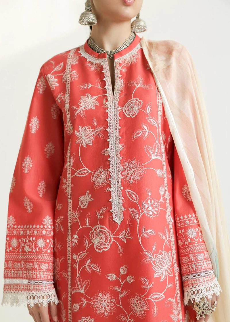 Zara Shahjahan Lawn | Light Orange | Unstitched | Wedding wear | embroidered Organza Dupatta | MAHI-1A