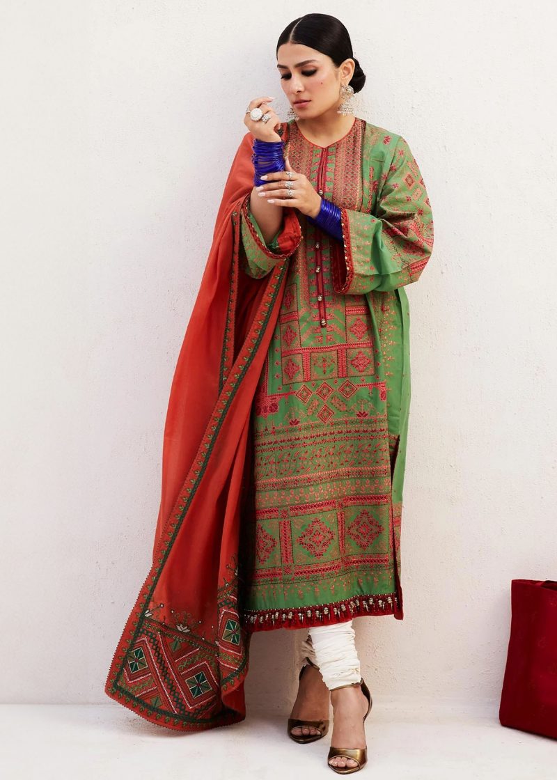 Zara Shahjahan Lawn | Green | Unstitched | Wedding wear | embroidered Organza Dupatta | DIYA-2B