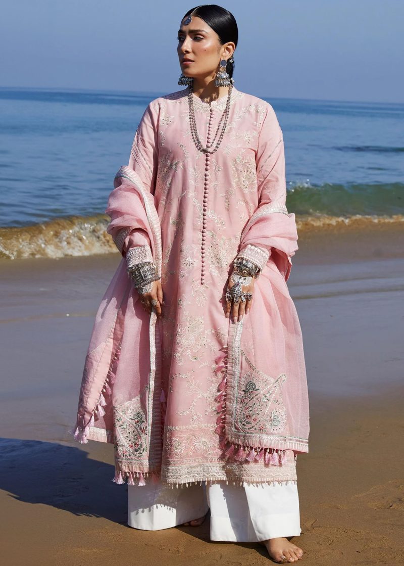 Zara Shahjahan Lawn | Light Pink | Unstitched | Wedding wear | embroidered Organza Dupatta | AMIRA-5A