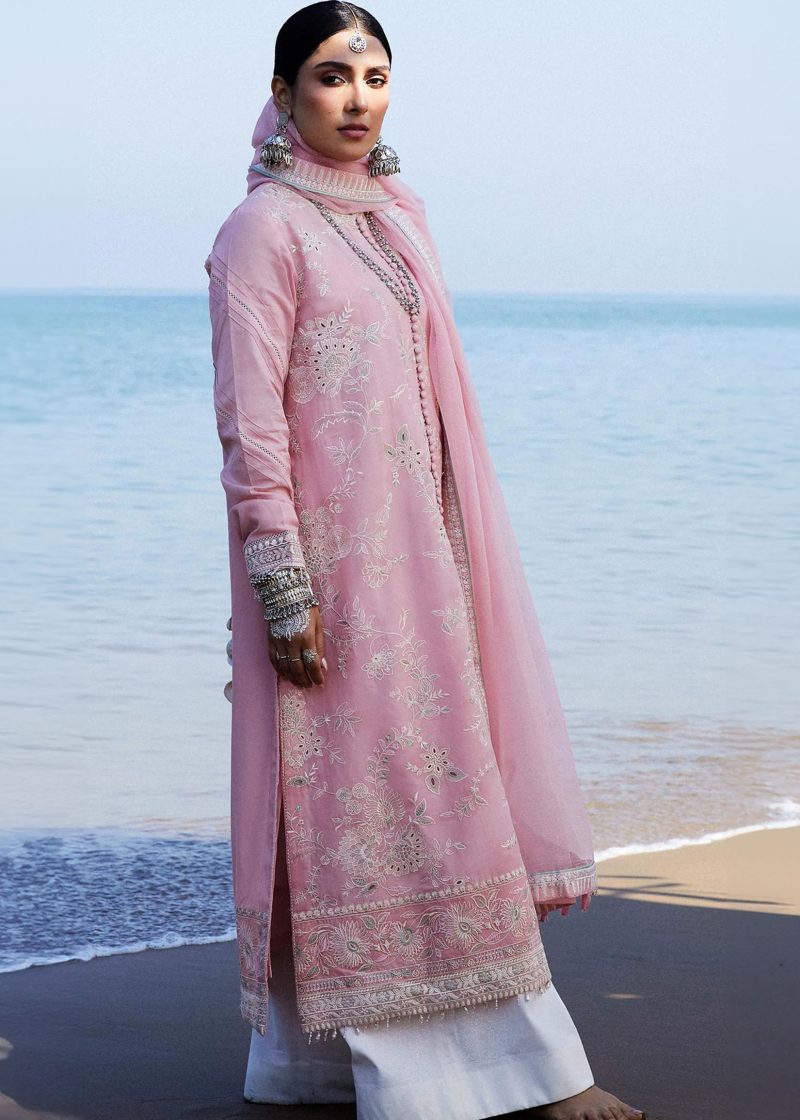 Zara Shahjahan Lawn | Light Pink | Unstitched | Wedding wear | embroidered Organza Dupatta | AMIRA-5A