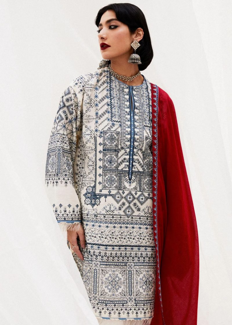 Zara Shahjahan Lawn | White | Unstitched | Wedding wear | embroidered Organza Dupatta | DIYA-2A