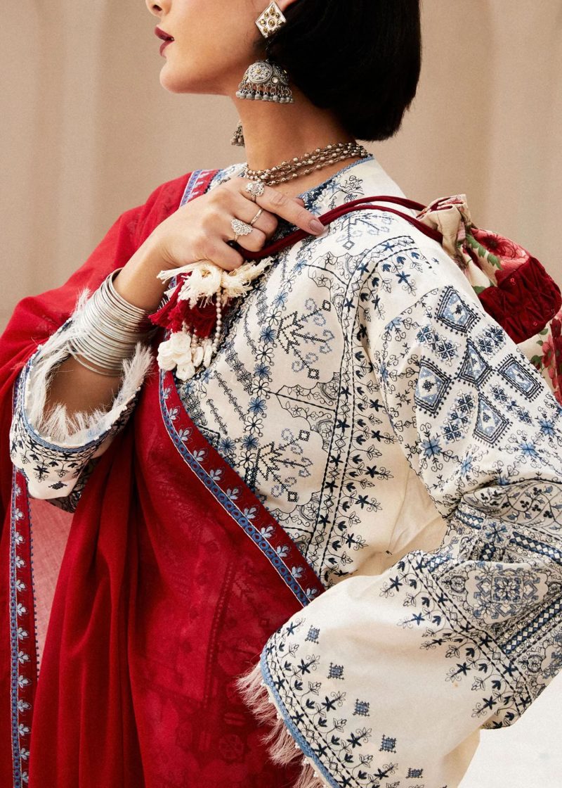 Zara Shahjahan Lawn | White | Unstitched | Wedding wear | embroidered Organza Dupatta | DIYA-2A