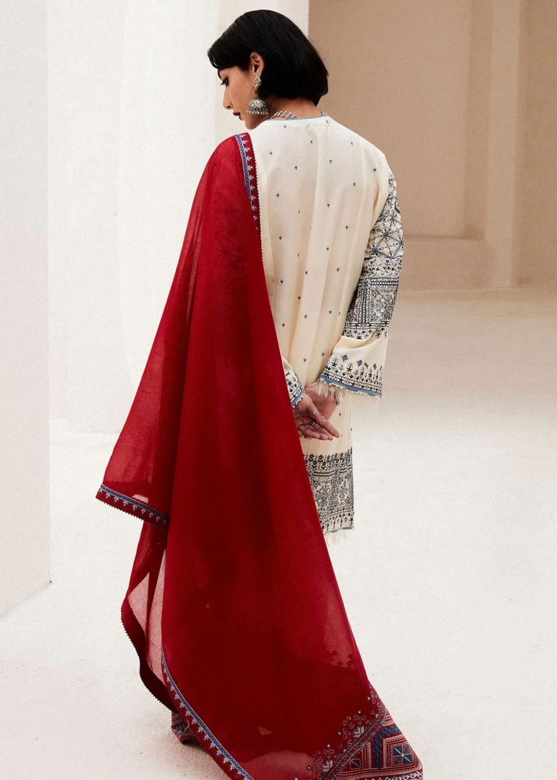 Zara Shahjahan Lawn | White | Unstitched | Wedding wear | embroidered Organza Dupatta | DIYA-2A