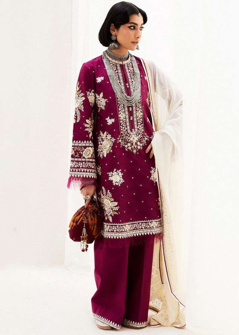 Zara Shahjahan Lawn | Burgundy | Unstitched | Wedding wear | embroidered Organza Dupatta | SIFFA-4A