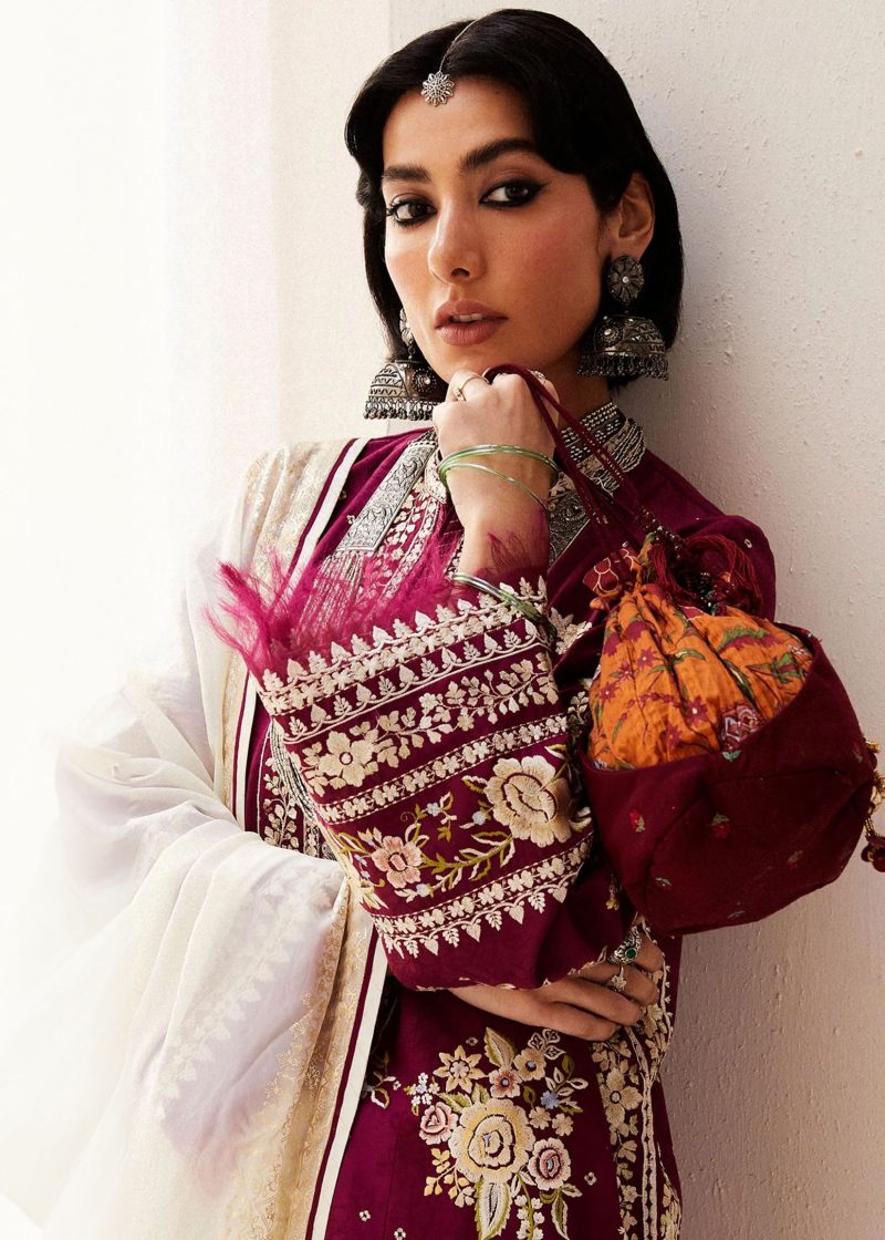 Zara Shahjahan Lawn | Burgundy | Unstitched | Wedding wear | embroidered Organza Dupatta | SIFFA-4A