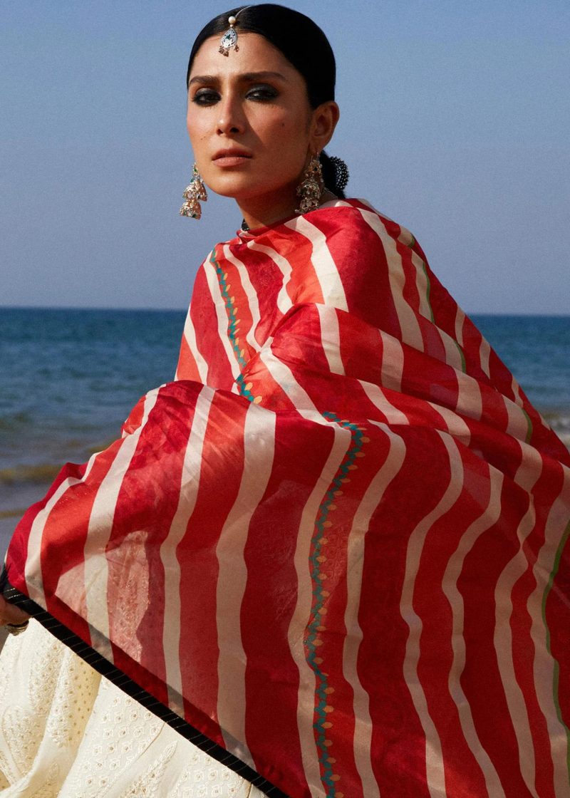 Zara Shahjahan Lawn | Off White | Unstitched | Wedding wear | embroidered Organza Dupatta | AAINA-8A