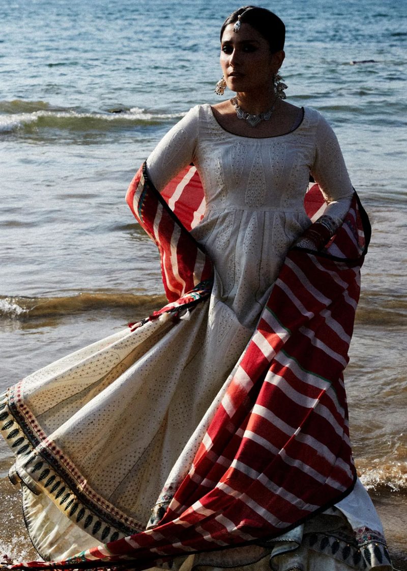 Zara Shahjahan Lawn | Off White | Unstitched | Wedding wear | embroidered Organza Dupatta | AAINA-8A