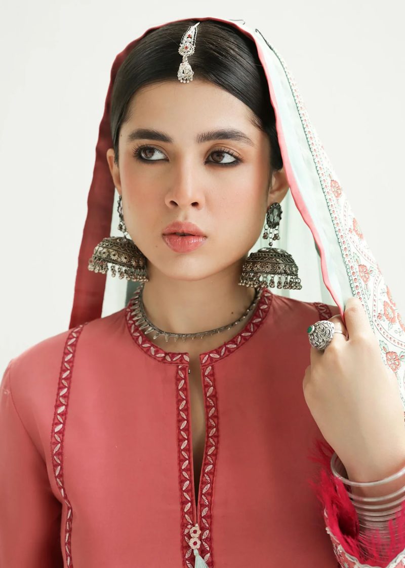 Zara Shahjahan Lawn | Peach | Unstitched | Wedding wear | embroidered Organza Dupatta | SANDAL-10B