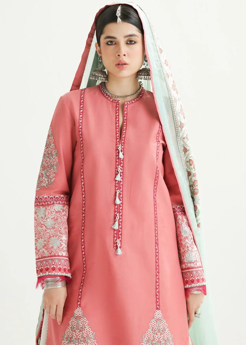 Zara Shahjahan Lawn | Peach | Unstitched | Wedding wear | embroidered Organza Dupatta | SANDAL-10B