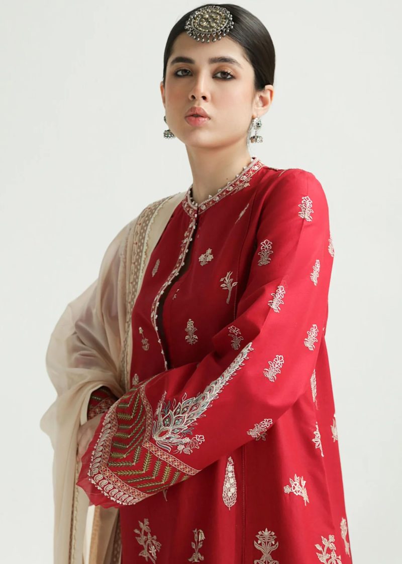 Zara Shahjahan Lawn | Rani Pink | Unstitched | Wedding wear | embroidered Organza Dupatta | MYRA-14A