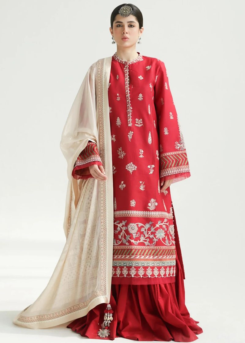 Zara Shahjahan Lawn | Rani Pink | Unstitched | Wedding wear | embroidered Organza Dupatta | MYRA-14A