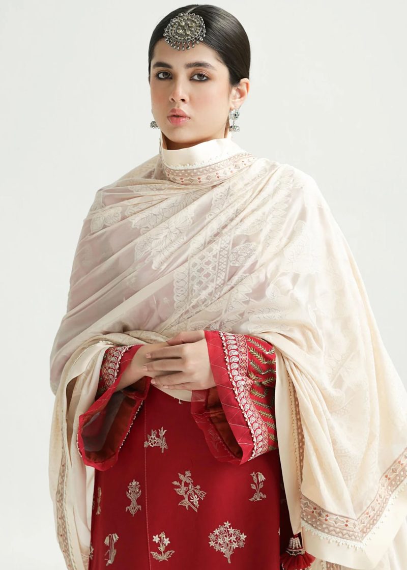 Zara Shahjahan Lawn | Rani Pink | Unstitched | Wedding wear | embroidered Organza Dupatta | MYRA-14A