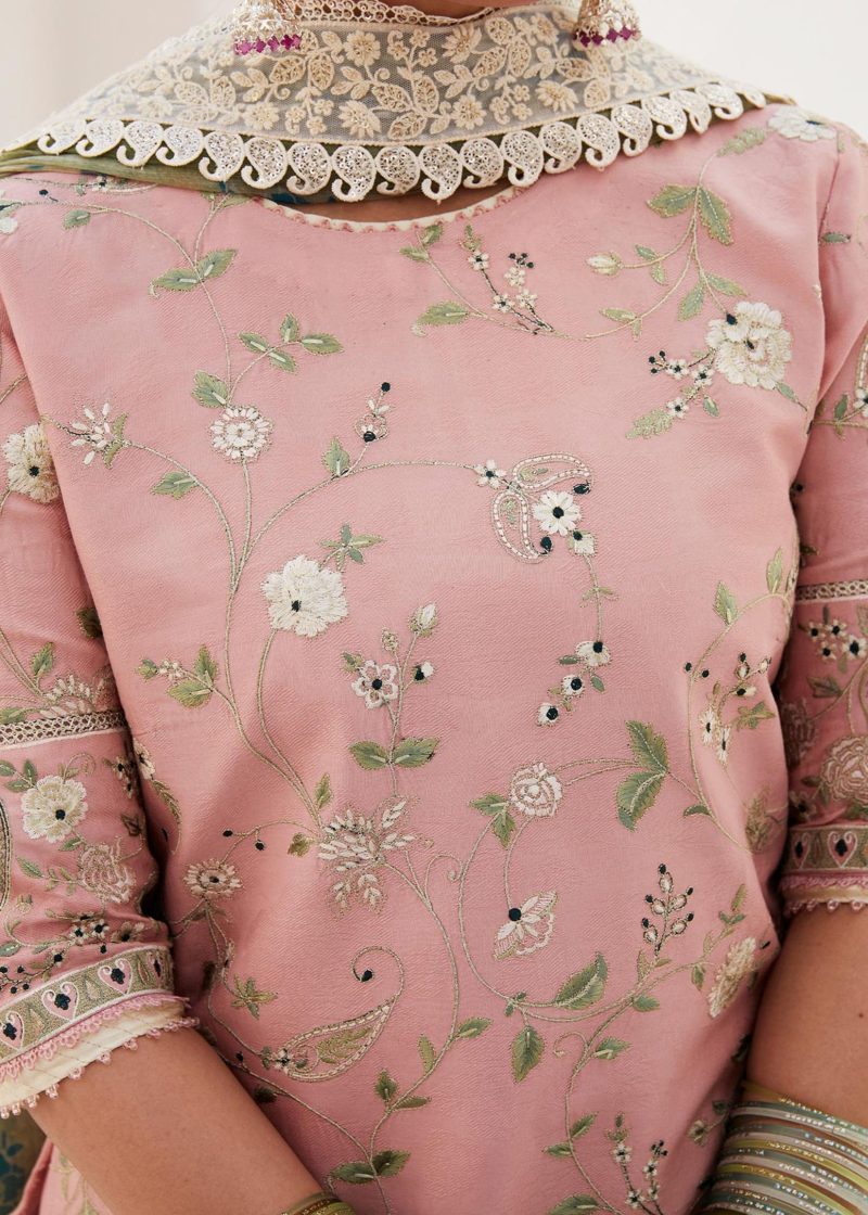 Zara Shahjahan Lawn | Pink | Unstitched | Wedding wear | embroidered Organza Dupatta | KORINA-3A