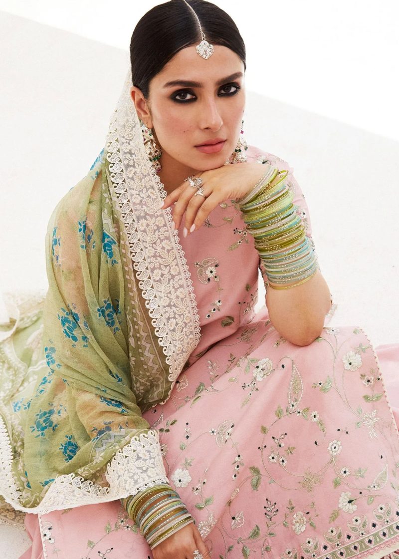 Zara Shahjahan Lawn | Pink | Unstitched | Wedding wear | embroidered Organza Dupatta | KORINA-3A