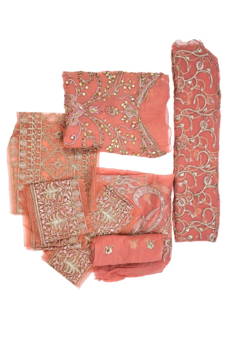 Maysarah Studio | Dark Peach | Unstitched | Festival Wear | Kurta Set | 3 pc Set