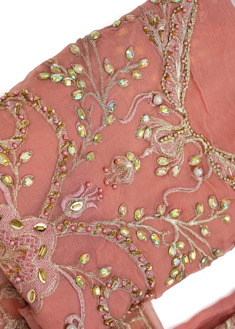 Maysarah Studio | Dark Peach | Unstitched | Festival Wear | Kurta Set | 3 pc Set