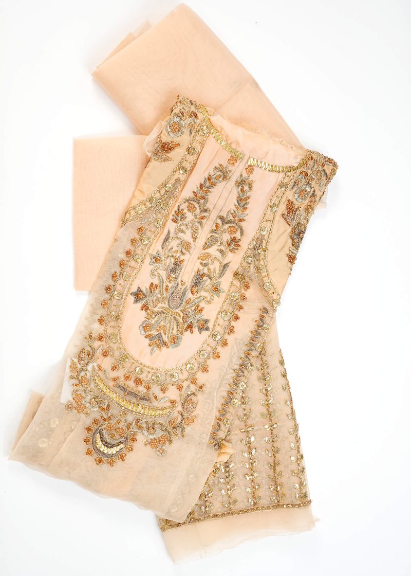 Pakistani | Beige | Unstitched | Festival Wear | Kurta Set | 3 pc Set