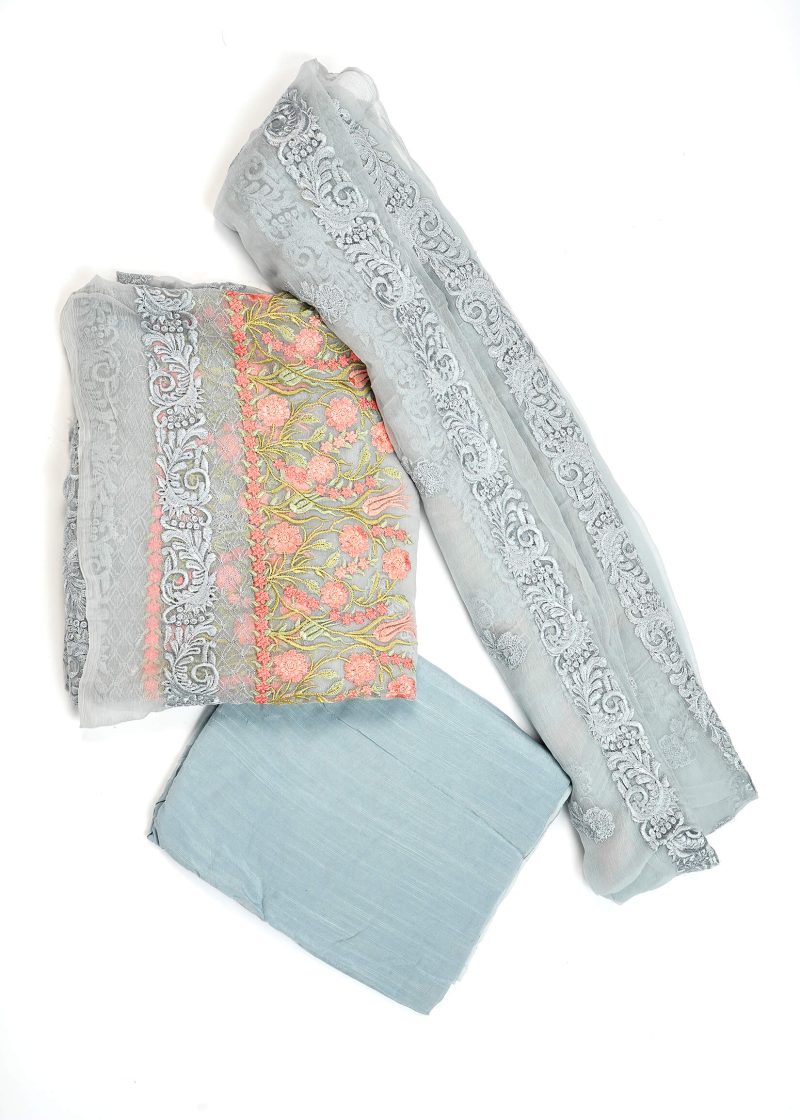 Pakistani | Grey | Unstitched | Festival Wear | Kurta Set | 3 pc Set