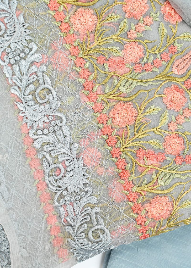 Pakistani | Grey | Unstitched | Festival Wear | Kurta Set | 3 pc Set