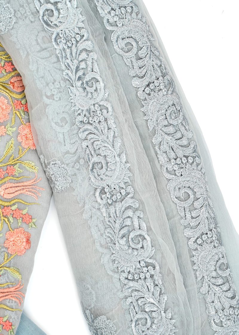 Pakistani | Grey | Unstitched | Festival Wear | Kurta Set | 3 pc Set