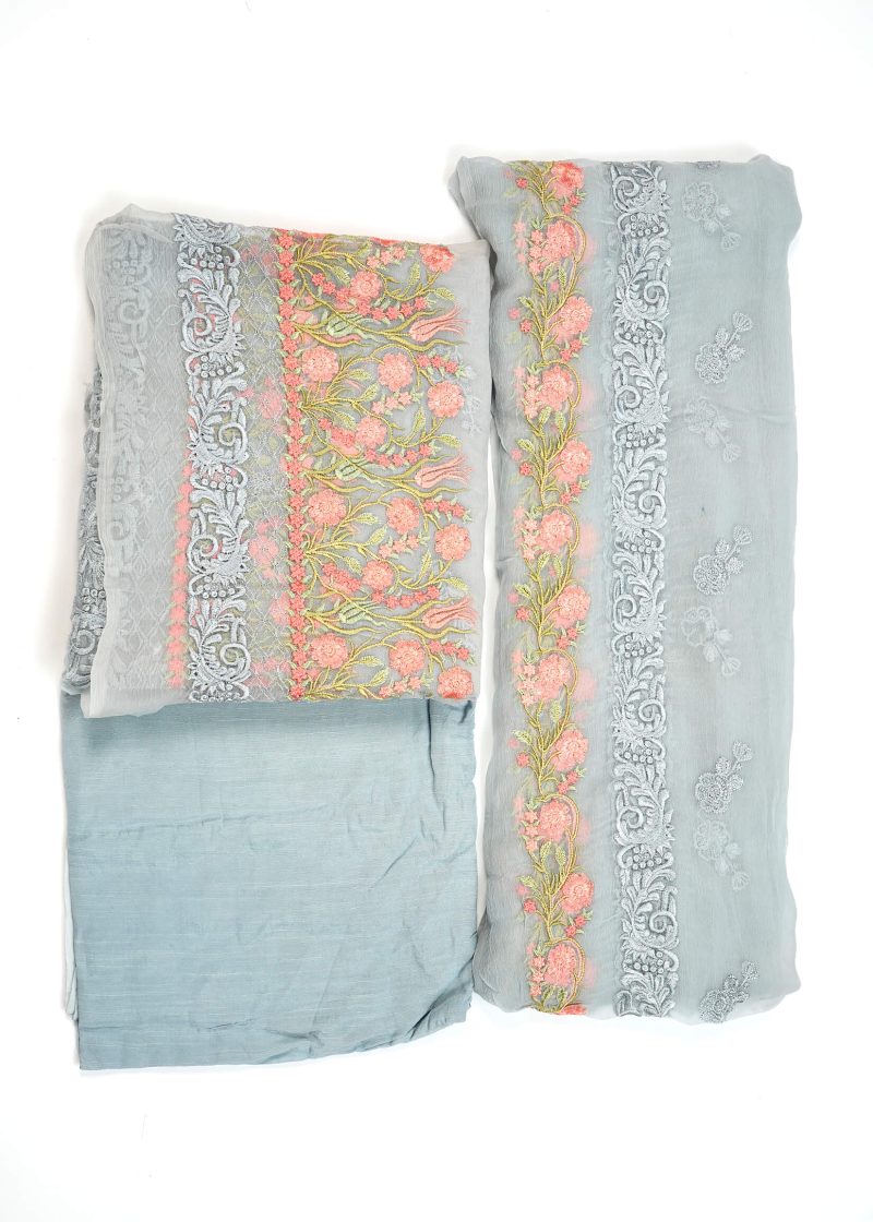 Pakistani | Grey | Unstitched | Festival Wear | Kurta Set | 3 pc Set