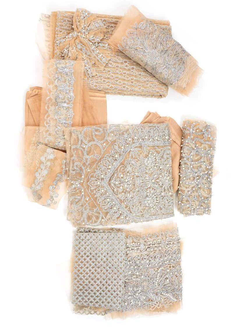 Maysarah Studio | Peach | Unstitched | Festival Wear | Kurta Set | 3 pc Set'