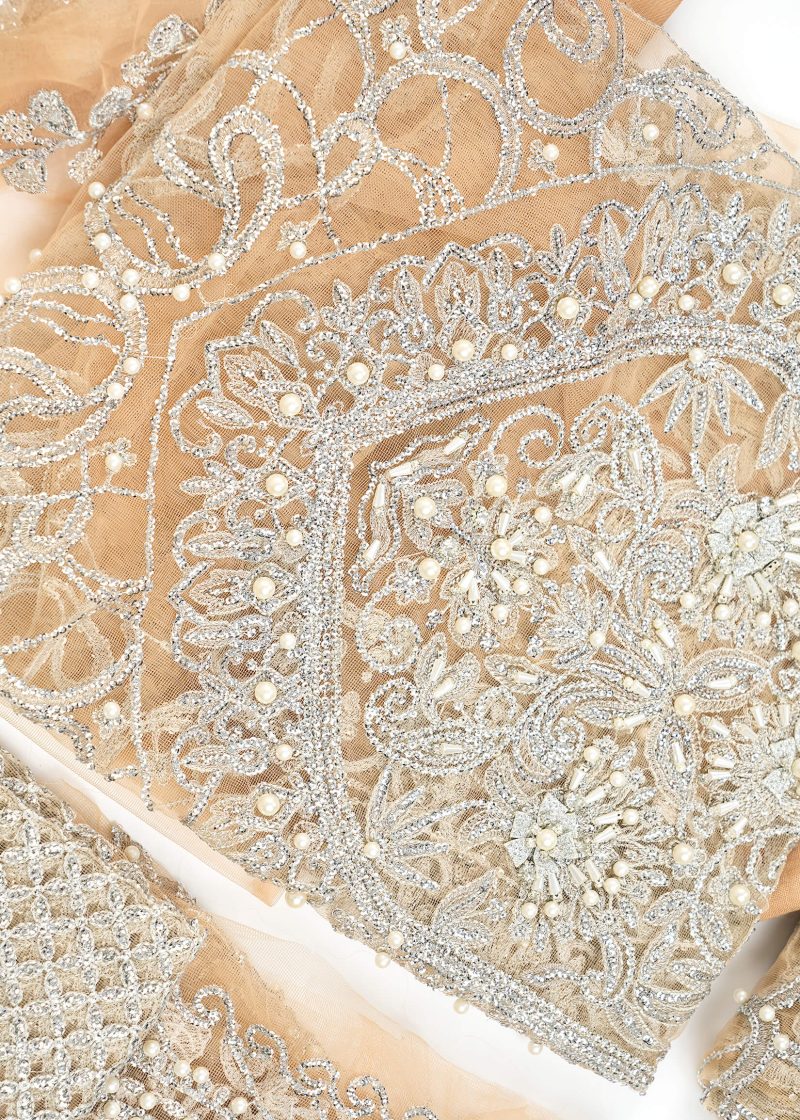 Maysarah Studio | Peach | Unstitched | Festival Wear | Kurta Set | 3 pc Set'