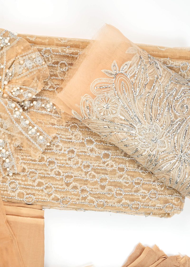 Maysarah Studio | Peach | Unstitched | Festival Wear | Kurta Set | 3 pc Set'