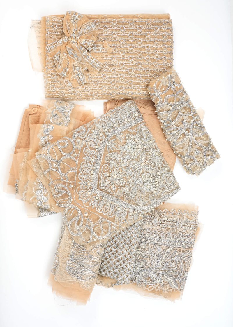 Maysarah Studio | Peach | Unstitched | Festival Wear | Kurta Set | 3 pc Set'