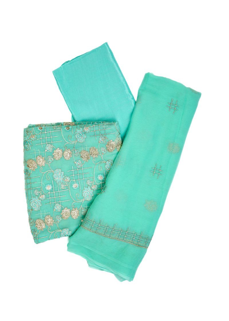 Maysarah Studio | Firozi | Unstitched | Festival Wear | Kurta Set | 3 pc Set