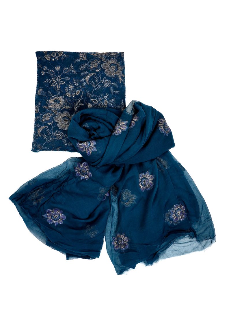 Maysarah Studio | Blue | Unstitched | Festival Wear | Kurta Set | 3 pc Set