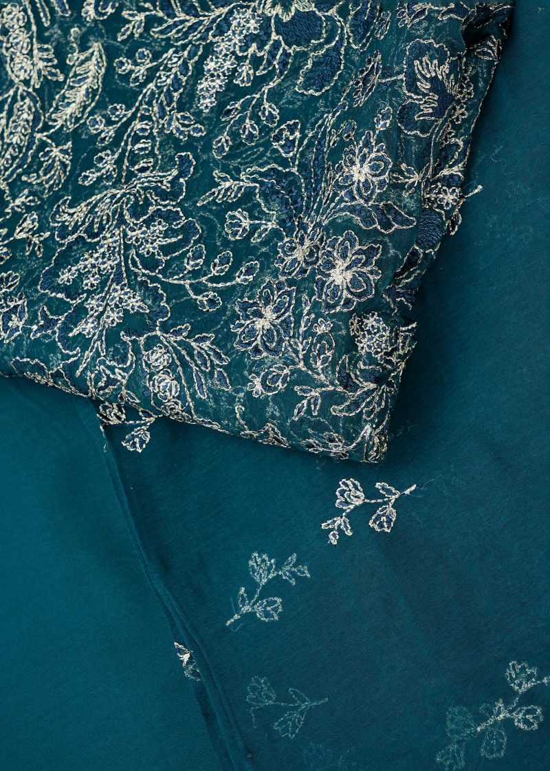 Maysarah Studio | Lama Blue | Unstitched | Festival Wear | Kurta Set | 3 pc Set