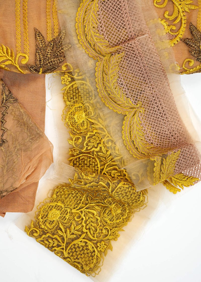 Maysarah Studio | Camel | Unstitched | Festival Wear | Kurta Set | 3 pc Set