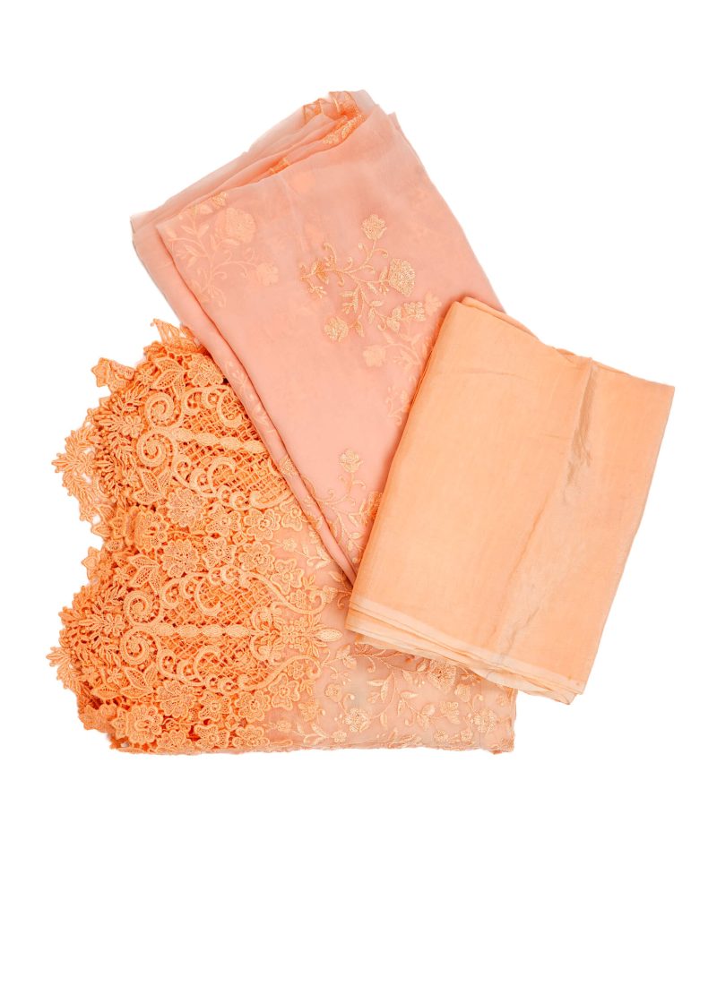 Maysarah Studio | Peach | Unstitched | Festival Wear | Kurta Set | 3 pc Set