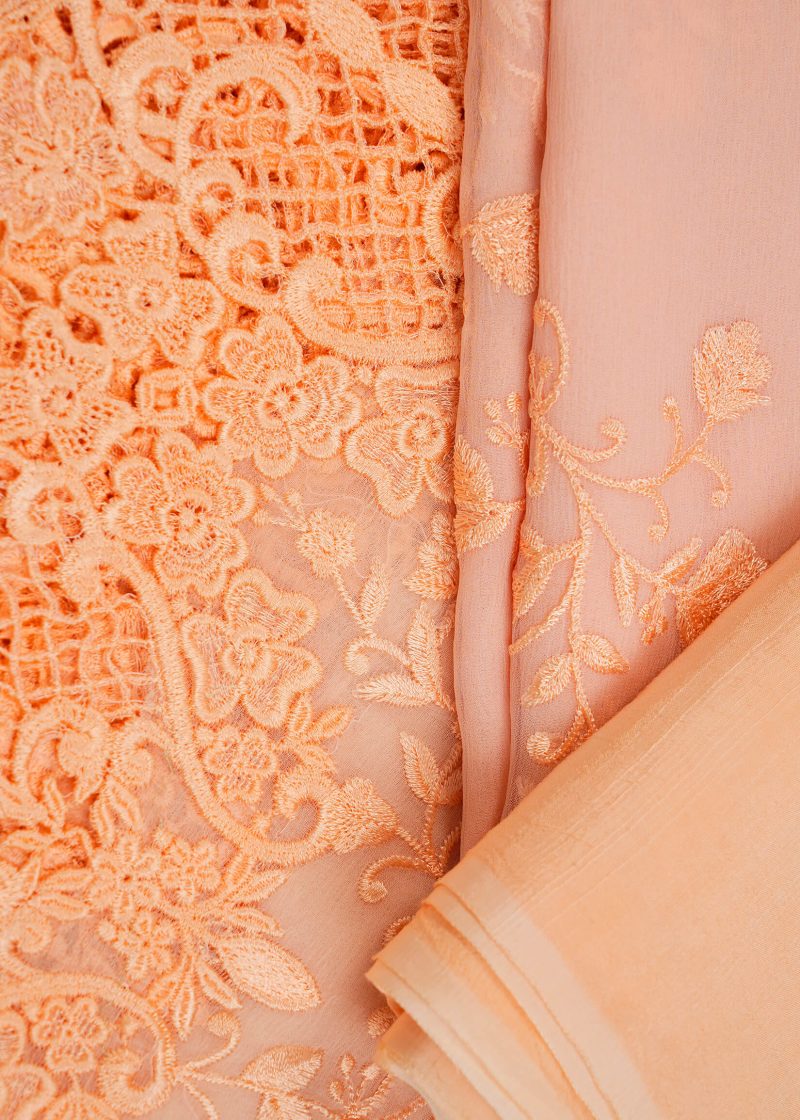 Maysarah Studio | Peach | Unstitched | Festival Wear | Kurta Set | 3 pc Set