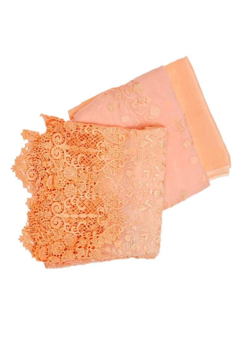 Maysarah Studio | Peach | Unstitched | Festival Wear | Kurta Set | 3 pc Set